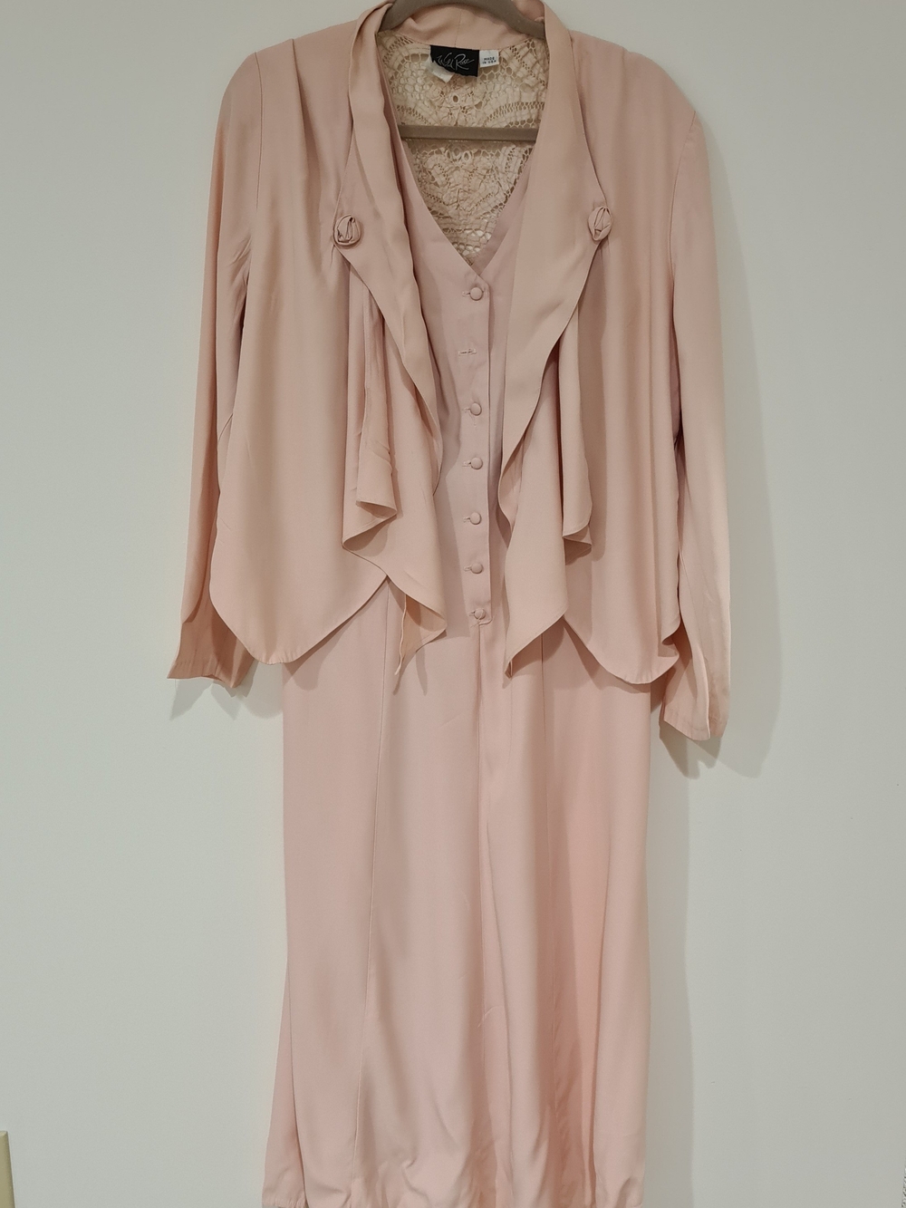 Vintage Pink Wild Rose Women 2 Piece Dress & Crochet Laced Back Jacket Size 14 - Picture 11 of 16